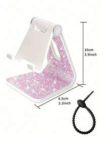 1pc Rhinestone Decorated Phone Stand, Black/White, Desktop Phone Holder Base Compatible With 15, 14, 13 Inch, Office Desk Decor Accessory - White - View 19