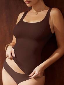 1件女款無縫白色收腹塑身腰部修身上衣 - 棕色 - 查看 9