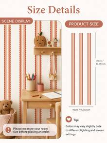 SUPSTICKER Retro Boho Scalloped Stripe Wallpaper, Removable Matte Finish, 40x120cm/40x300cm, For Bedroom, Living Room & Entryway - 1PC - View 26