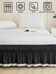 1pc Pure Black Hollow Geometric Lace Trim Bed Skirt, Simple Daily Fresh Cute Classic, Polyester Fiber Comfortable Breathable, Suitable For Bedroom Scenes, Home Decor, Lace Bedding, Black Decoration, Cozy Bedroom - Black - View 5