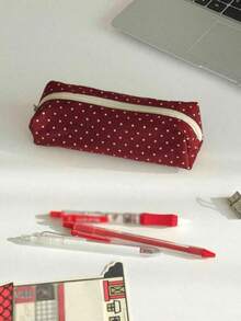 1pc Cute Polka Dot Pencil Case, Large Capacity, Student Pencil And Pen Storage Bag, Multi-Functional Zipper Pouch, Can Store Gel Pens, Highlighters, Erasers, Correction Tape And Small Stationery. Lightweight And Portable, Suitable For Students, Exams, Office And Daily Use. Back To School Essential (Zipper Style Random) - A - View 6