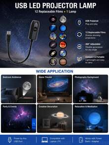 GLANBERT Ultra HD Car Projector Starry Night Light Projector, USB Starry Light, With 360° Gooseneck And Dimmable Function, Suitable For Bedroom Ceiling Decoration - Creative Projection Lamp - View 6