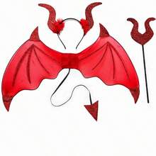 3pcs/Set, Fashion Creative Halloween Party Devil Wings, Costume Party Performance Props Devil Horns, Suitable For Women's Devil Wings Costume Devil Wings Headband Set Party Supplies - A - View 4