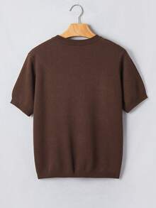 Acelitt Spring/Autumn Western Bohemian Style Loose Short Jacquard Knit Short Sleeve Sweater, Suitable For Daily Wear - Brown - View 5