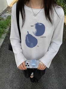 1件 Y2K 女款街頭風復古灰色慵懶寬鬆顯瘦藍色紮染印花長袖T恤 - 淺花灰 - 查看 3