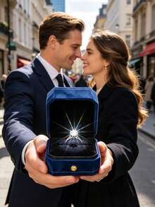 1pc Navy Blue Velvet Wedding Ring Box, Elegant Surprise Engagement Ring Cushion, Suitable For Bride, Romantic Ceremony Proposal Accessory, Used For Proposal, Engagement, Wedding Accessory And Wedding Decoration - Navy Blue - View 6