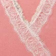 Women's Pink Knit Pullover, Elegant Contrast Lace V-Neck, Long Sleeve Regular Fit Sweater Fall - Pink - View 6