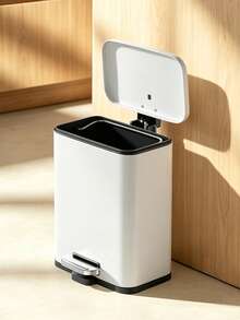 5L Large Capacity Metal Pedal Trash Can With Lid, Square Waste Bin, Suitable For Home Living Room Bedroom Kitchen Bathroom Office Space, Stainless Steel Durable Modern Design Garbage Container Storage Bin - View 3