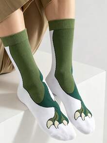 1 Pair Funny Dinosaur Footprint Mid-Calf Socks, Cute Green Claw Design Creative Socks, Perfect Creative Gift & Daily Streetwear Socks - Multicolor - View 1