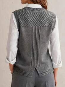 Sweater Rajut Tanpa Lengan Leher Bulat Ukuran Plus Wanita yang Elegan dan Serbaguna untuk Perjalanan Sehari-hari, Gaya Kampus Eropa dan Amerika Minimalis untuk Semua Musim Gugur - Grey - View 4