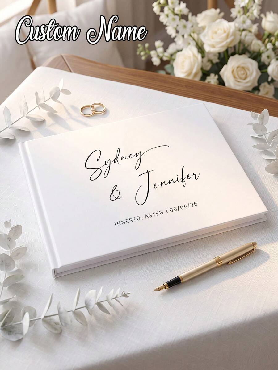 1pc - Customized Wedding Guest Book, Minimalist Style Customized Wedding Guest Book, Personalized Exclusive Customized Wedding Photo Album, Minimalist Wedding Guest Registration Book, Customized Wedding Banquet Guest Book, Sign-In Book, Wedding Photo Album, Engagement Anniversary Gift, Couple Keepsake, Suitable For Wedding, Proposal, Bridal Shower Decoration, Wedding Season Use, Wedding Guest Book, Customized Hardcover Wedding Guest Book - Multicolor - View 1
