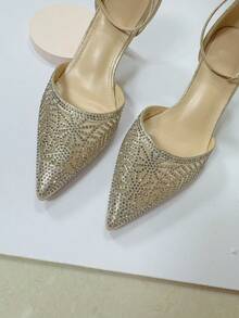 Women's Elegant Gold Pointed Toe Stiletto High Heels, Suitable For All Seasons - Gold - View 8