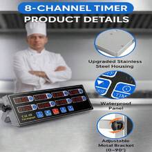 8-Channel Digital Kitchen Timer For Commercial Kitchen Fryers, Loud Ring Reminder, Stainless Steel Alarm, Adjustable Volume - 1PC - View 5
