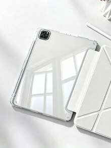 1 st transparent akryl Y-vikande vitt surfplattaskydd kompatibelt med iPad Mini6/Mini7/10.2/10.5/Air4/Air5/10.9/Pro11"/10th/Air 11-In.(M2)-2024/ Pro 11-In.(M4)-2024/ Air 11-Inch (M3) 2025/ (A16) 11 Inch 11th Generation 2025-modeller, flervinkligt justerbart ställ, inbyggd pennplats, högtransparent akrylskal på baksidan, stötsäkert, viloläge/väckning, minimalistiskt/klassiskt/casual skyddande skal - Vitt - Visa 2