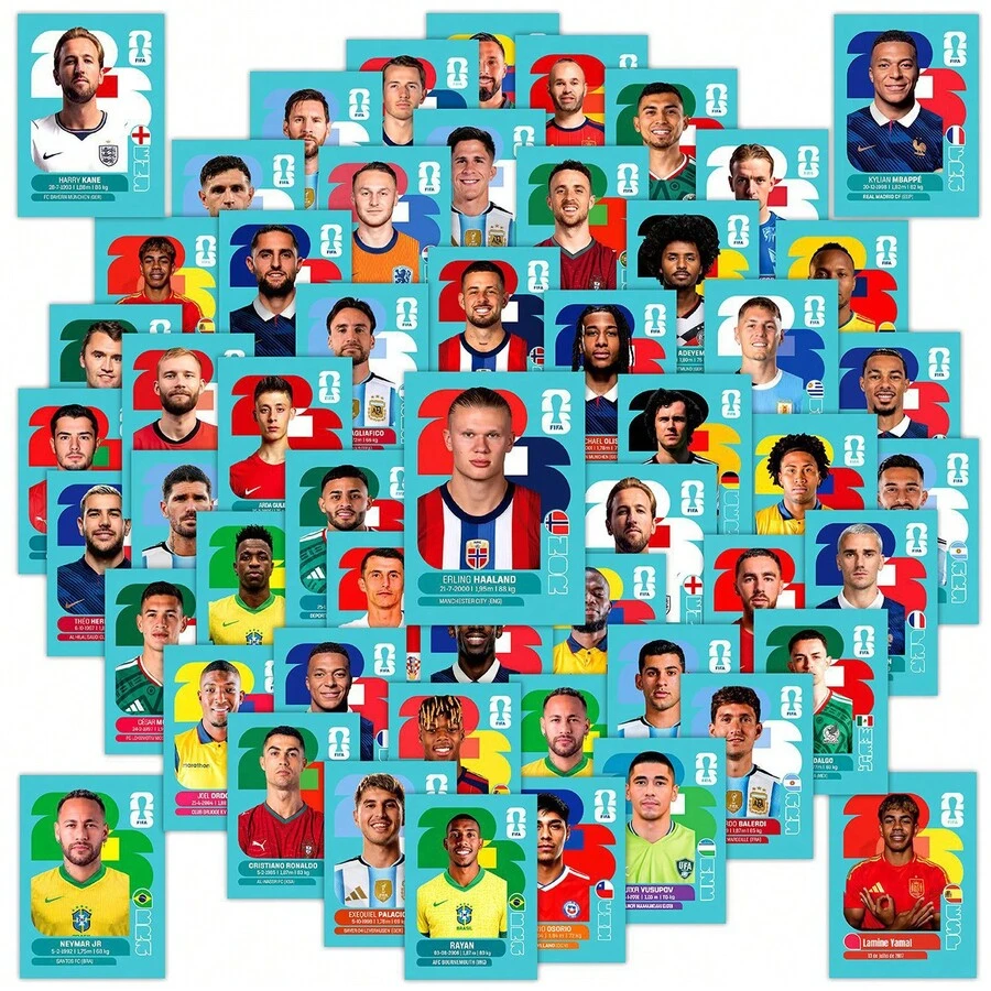 Panini FIFA 50張足球球員貼紙,混款足球之星肖像與國家隊卡片設計,適用於剪貼簿、手帳與足球迷 - 彩色 - 查看 1