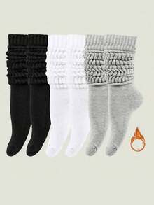 1/3/6 Pairs Neutral Solid Red Knitted Socks, Soft Wool Lined Socks - Comfortable, Clothing Accessory Socks, Red Gift, Spring Outing, Camping, Shooting, Valentine's Day, Christmas Gift, Elegant Romantic Winter - Multicolor - View 1