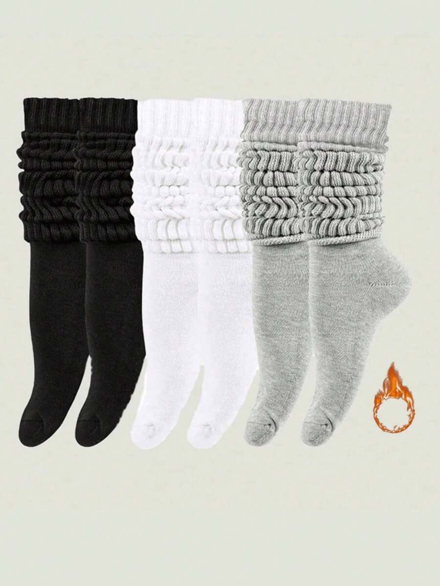 1/3/6 Pairs Neutral Solid Red Knitted Socks, Soft Wool Lined Socks - Comfortable, Clothing Accessory Socks, Red Gift, Spring Outing, Camping, Shooting, Valentine's Day, Christmas Gift, Elegant Romantic Winter - Multicolor - View 1