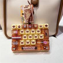 Cat Bakery Theme 26 Grid Mini Keyboard Fidget Toy Keychain, Cute Kitten Coffee Bread Cake Cartoon Click Button Sensory Fidget Toy, Portable Anxiety Stress Relief Bag Pendant Gift - Multicolor - View 3