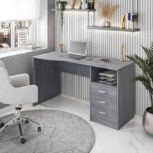 Classic Computer Desk With Multiple Drawers, - Grey + Particle Board - View 2