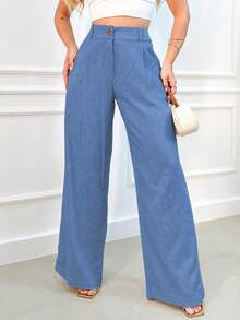 EMILI Women's Linen Wide-Leg Pants With Built-In Shorts - Light Blue - View 1