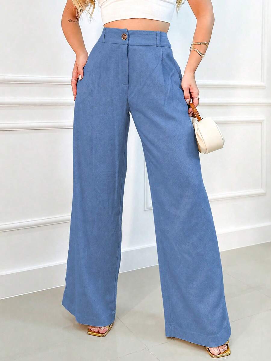 EMILI Women's Linen Wide-Leg Pants With Built-In Shorts - Light Blue - View 1