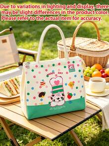 1pc Japanese Cute Style Animal Print Handheld Lunch Bag, Woven Handle, Adorable Pet Pattern, Thickened Inner Layer Insulation, Portable For Students, Office, Picnic, Outdoor, Daily Use, All Seasons, Back To School, Christmas Gift - Multicolor - View 13