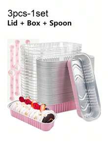 100 Sets Mini Toast Molds With Lids And Spoons, 100pcs, Pink, 6.8oz, Rectangular Aluminum Foil Baking Pans - Multicolor - View 9