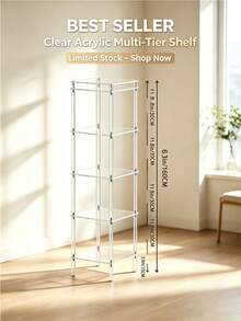 Transparent Acrylic 6-Tier Corner Storage Rack, Multi-Size Tall Floor Display Stand, Square Transparent Organizer Shelf, Suitable For Bathroom, Bedroom, Living Room - Multicolor - View 1