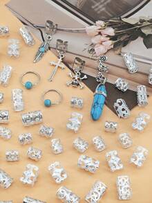 56pcs Star-Shaped Dreadlock Hair Accessories And Hair Clips, Suitable For Women - Silver - View 5