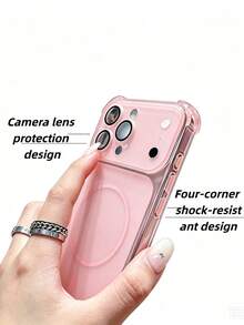 可愛粉色方形防摔手機殼，透明邊框支撐，全方位保護，適用於 Apple 17/16/15/14/13 Air/17 Pro Max，磨砂質感，全鏡頭保護，適合男女青少年日常通勤、商務校園、辦公室、夏季戶外旅行場景，1 件防滑防指紋高級極簡保護手機殼 - 粉色 - 查看 5