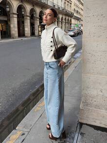 Women's Fashion White Knit Zipper Cardigan - Apricot - View 2