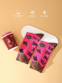 1 paire de chaussettes mi-mollet créatives rouge rose café, cadeau de Noël pour hommes/femmes, design amusant et fantaisiste, convient pour le port quotidien, Halloween/Thanksgiving/Jour des Morts/Noël/Rentrée scolaire/Oktoberfest/Chuseok/Cadeau de Noël/Cadeau d'anniversaire et autres besoins de cadeaux, applicable pour les réunions d'amis/courts voyages/détente à la maison/visite de magasin/fête de vacances/cadeau surprise/anniversaire/shopping décontracté/réunion de famille - Rose vif - Voir 6