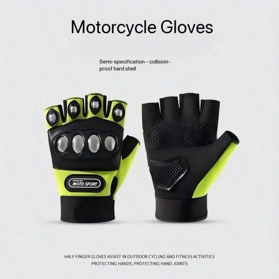 Motorcycle Anti-Fall Stainless Steel Hard Shell Half-Finger Riding Gloves For Men, Mountain Bike Riding Gear Gloves, Motorcycle Gloves With Air Flow, Steel Knuckle, Touchscreen Compatible, BMX MX ATV Mountain Bike Off-Road Racing Downhill Gloves - Multiple Styles - View 1