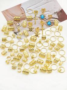 89pcs Luxury Alloy Hollow Rhinestone Hair Accessories Pendant, DIY Hair Beads Hair Clips Decoration - Gold - View 5