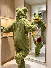 1pc New Winter Personalized Bathrobe, Unisex, Frog Cartoon Pattern, Thickened Warm, Cute Cartoon Style, Suitable For Home, Bathroom Or Living Room Wear - Multicolor - View 6