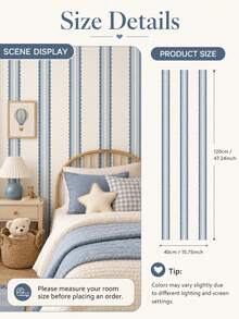 SUPSTICKER Retro Boho Scalloped Stripe Wallpaper, Removable Matte Finish, 40x120cm/40x300cm, For Bedroom, Living Room & Entryway - 1PC - View 19