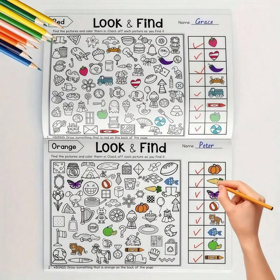 1pc Interactive Treasure Hunt Game Book / Memory & Color Recognition / Durable Travel Educational Cards For Home And School Use/ Find The Difference Book / Colouring Book, Drawing Book/School Supllies, Classroom Supplies