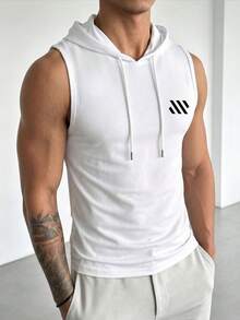ZYNTH BALENO Camiseta de tirantes con capucha y estampado casual para hombres, adecuada para fitness, deportes al aire uso en todas las estaciones - Blanco - Ver 2