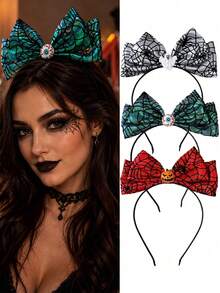 1pc New Halloween Bow Headband Pumpkin Ghost Eyeball Design Head Hoop Festival Party Costume Headwear - Multicolor - View 1