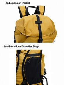 NBCT Waterproof Hiking Camping Mountaineering Backpack, Side Pocket Water Bottle Holder With Elastic Storage Rope, Comfortable Breathable Pressure-Relieving Back Carry, Top Expansion Compartment Multi-Partition Large Capacity Outdoor Sports Travel Bag - Yellow - View 3