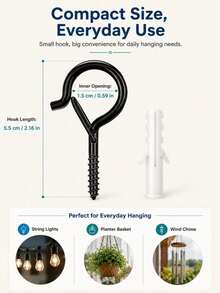 12pcs Q-Shaped Hooks With Clips, Outdoor String Light Hooks, Windproof Screw Hooks For Hanging Outdoor String Lights, Christmas Lights, Plants And Hanging Baskets - One Size Fits All - View 4