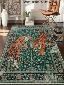 1pc Tiger Stripe Area Rug, Bohemian Style Machine Washable Living Room Carpet, Vintage Soft Dining Room Rug, Non-Slip Wear-Resistant Large Rug, Suitable For Office, Bedroom, Living Room, Entryway Welcome Mat - Green - View 6