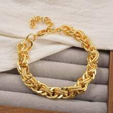 1pc Thick 18K Gold-Plated Copper Double-Layer Texture Woven Bracelet For Women Daily Party Wear - Gold - View 4