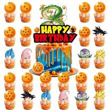 Cake Decoration Set, Shenron Big Cake Topper And Cupcake Picks, Perfect For Birthday Party Dessert Decor - Multicolor - View 7