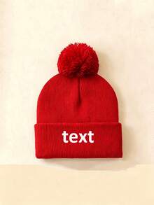 1pc Customized A-Z Letter Knitted Baby Hat With Name, Pom Pom Knitted Hat, Winter Warm Children's Knitted Hat, Ribbed Cuff Knitted Hat, Outdoor Daily, Baby Gift - Multicolor - View 7