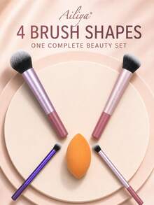 Ailiya 5-Piece Multi-Tasking Makeup Brush Set With Soft Synthetic Nylon Bristles And Aluminum Ferrules Face And Detail Brushes And Angled Makeup Sponge, Pink And Coral Beauty Tool Kit For Foundation, Powder, Blush, Contour And Everyday Makeup - Multicolor - View 5