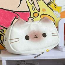 3pcs Cream White Gradient Blush Cat 3D Shaped Pencil Case, Student Stationery, Spacious Storage Bag, Girls Pencil Box, Cream Color Stationery Box, Office Supplies Storage Bag, Suitable For Back To School Storage, Perfect Gift For Friends - A - View 4