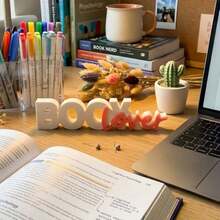 5 Inch Book Decor, Modern Minimalist Bookshelf Accessory, 3D Plastic Letter Sculpture Ornament, Suitable For Home Office Desk, Cute Gift For Book Lovers, Suitable For Bookworms, Librarians, Teachers (Black/Pink/Red), Aesthetic Home - A - View 6