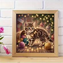 1PC DIY 5D Diamond Painting Kit Christmas Theme Cat Pattern - Round Full Drill Art Mosaic Craft, Home Wall Decor, Unframed - No Frame - View 6