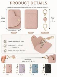Women's Cute Heart-Shaped Keychain | Mini Keychain Wallet | Fashion Bag Charm & Car Key Holder, Back Card Slot (Also As Bag Accessory) - Multicolor - View 2